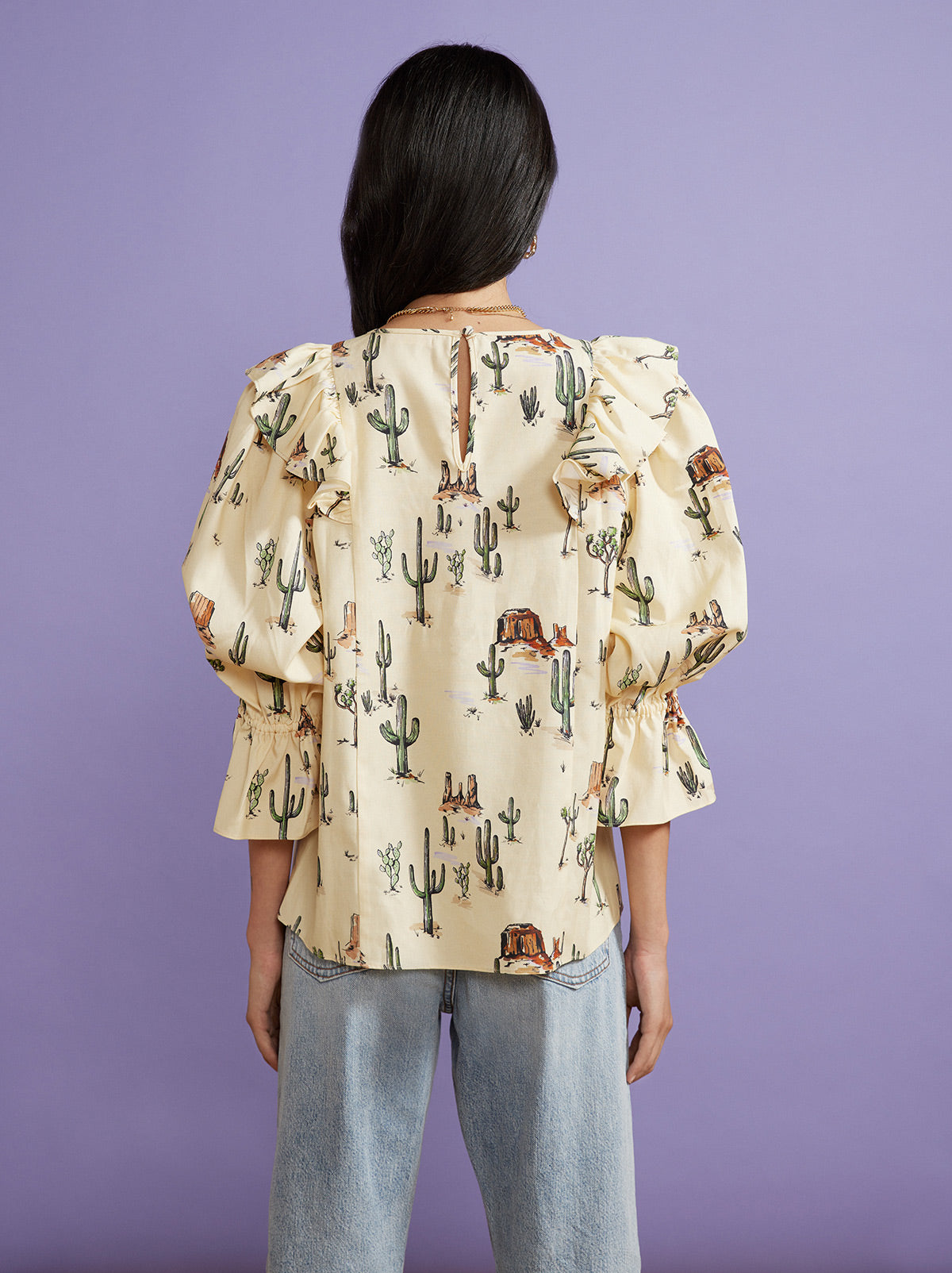 Magri Joshua Tree Print Frill Top By KITRI Studio