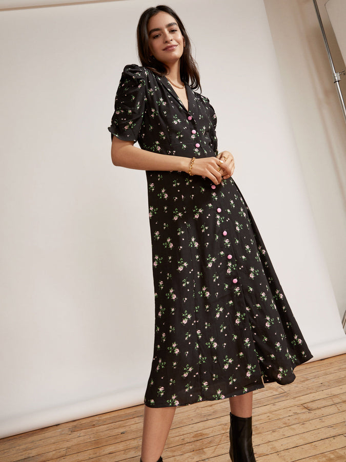 Maguire Black Ditzy Rose Tea Dress KITRI Studio