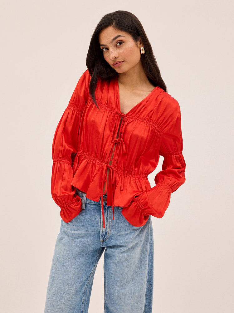 Maia Red Satin Top By KITRI Studio