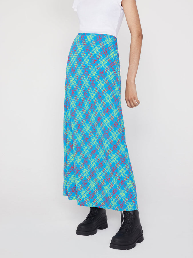 Mali Blue Check Maxi Skirt | KITRI Studio