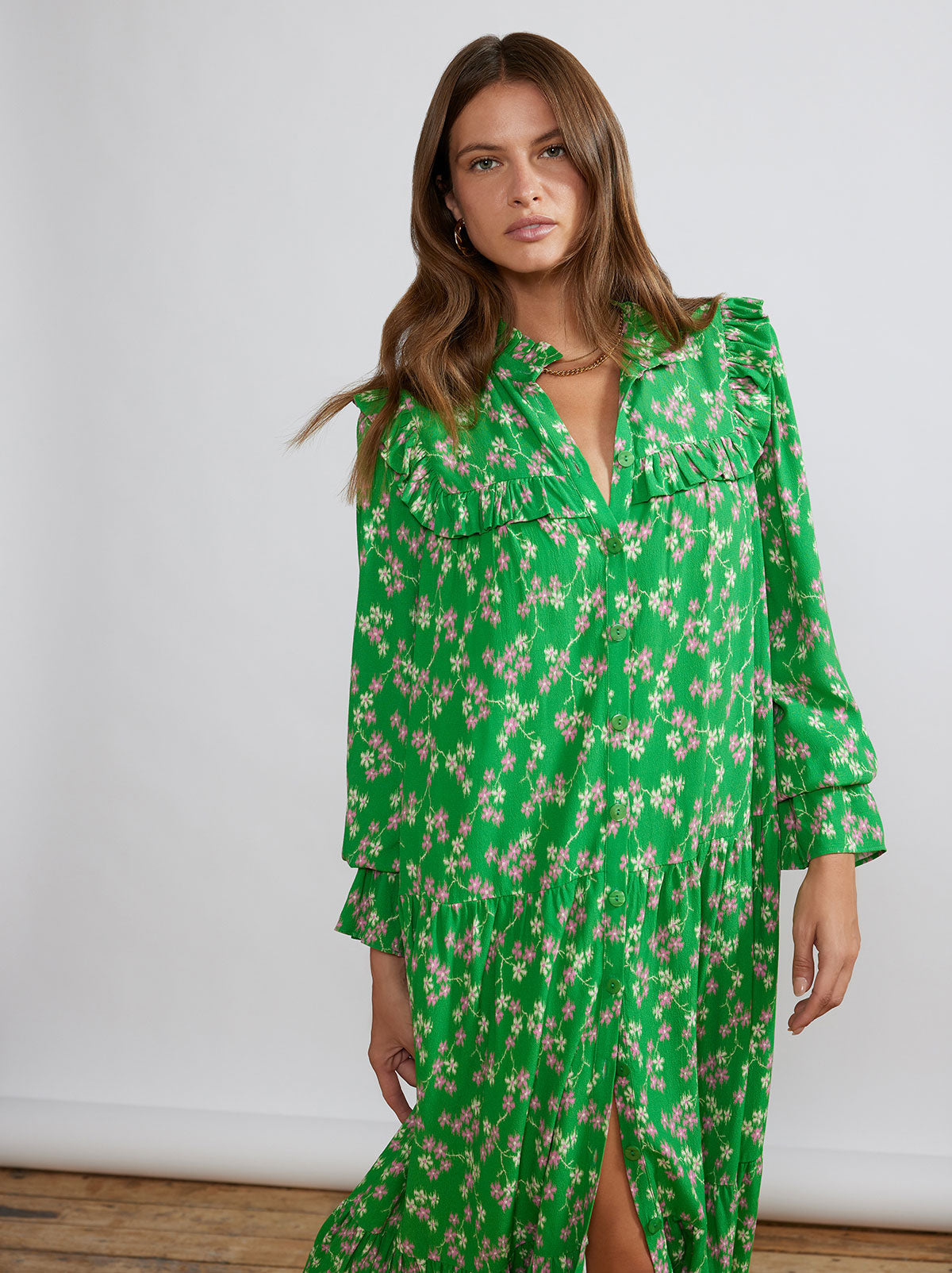 Mandy Green Floral Shirt Dress by KITRI Studio