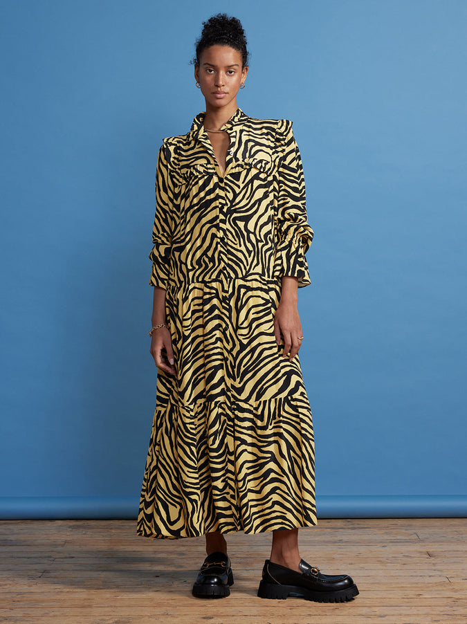 Mandy Yellow Zebra Print Maxi Dress by KITRI Studio