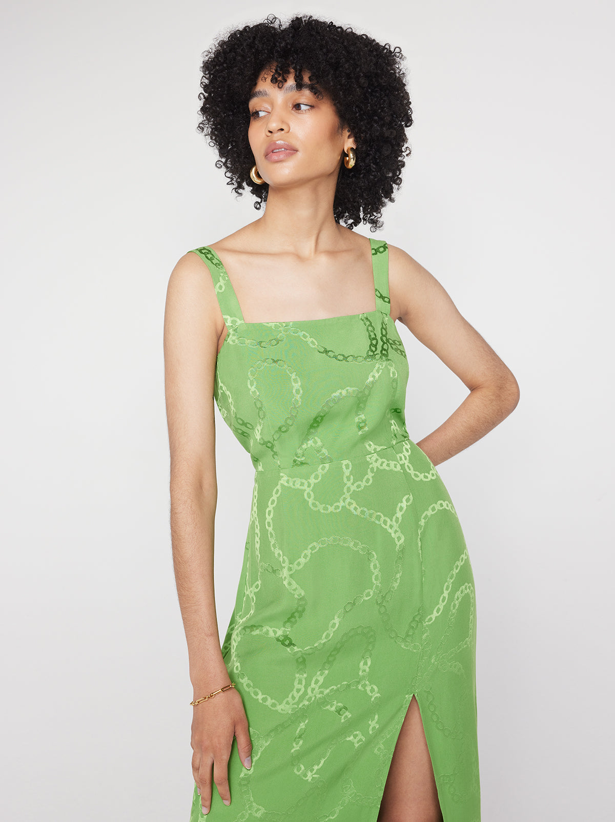 Mara Green Chain Jacquard Midi Dress