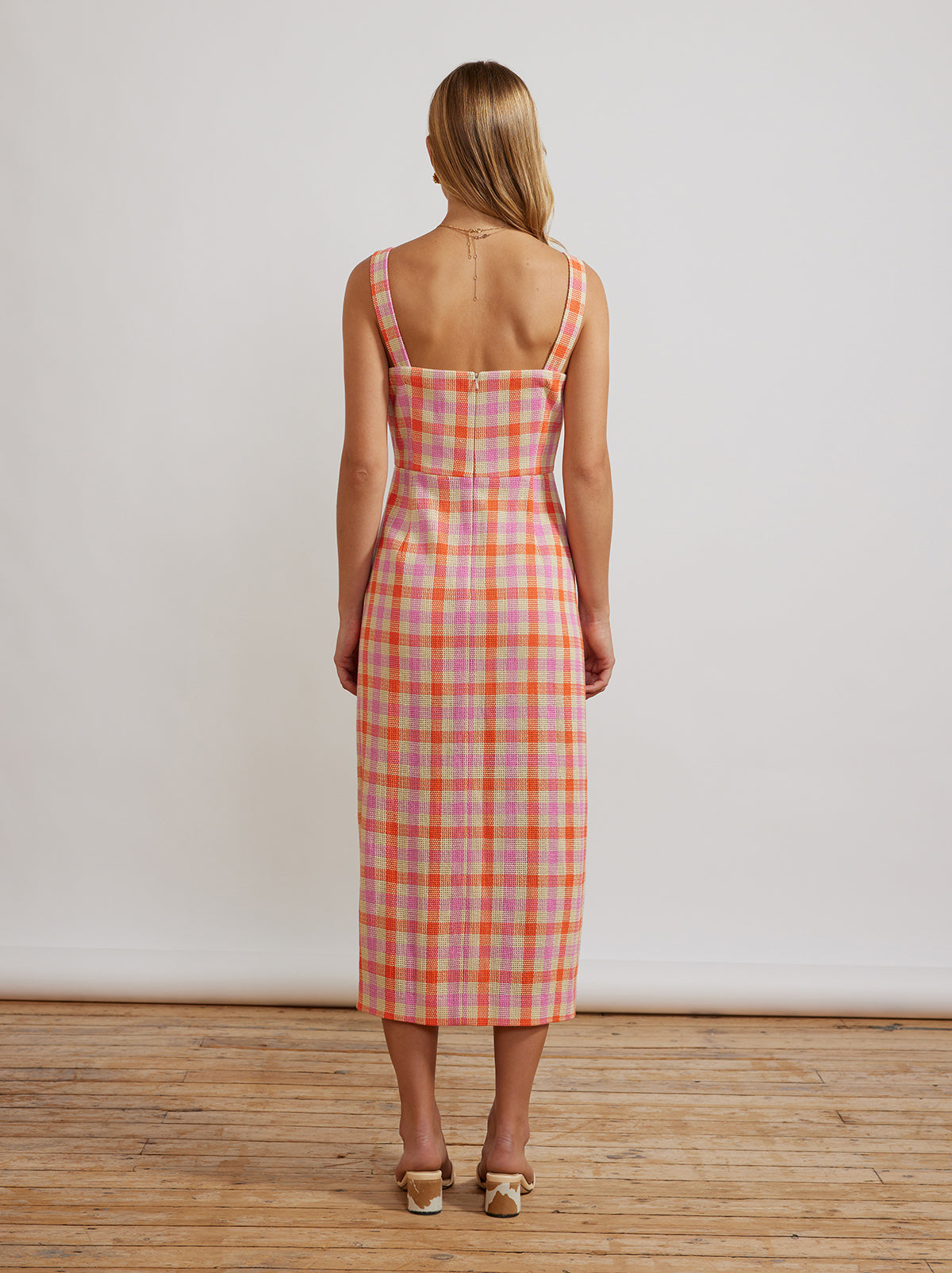 Mara Orange And Pink Check Midi Dress By KITRI Studio