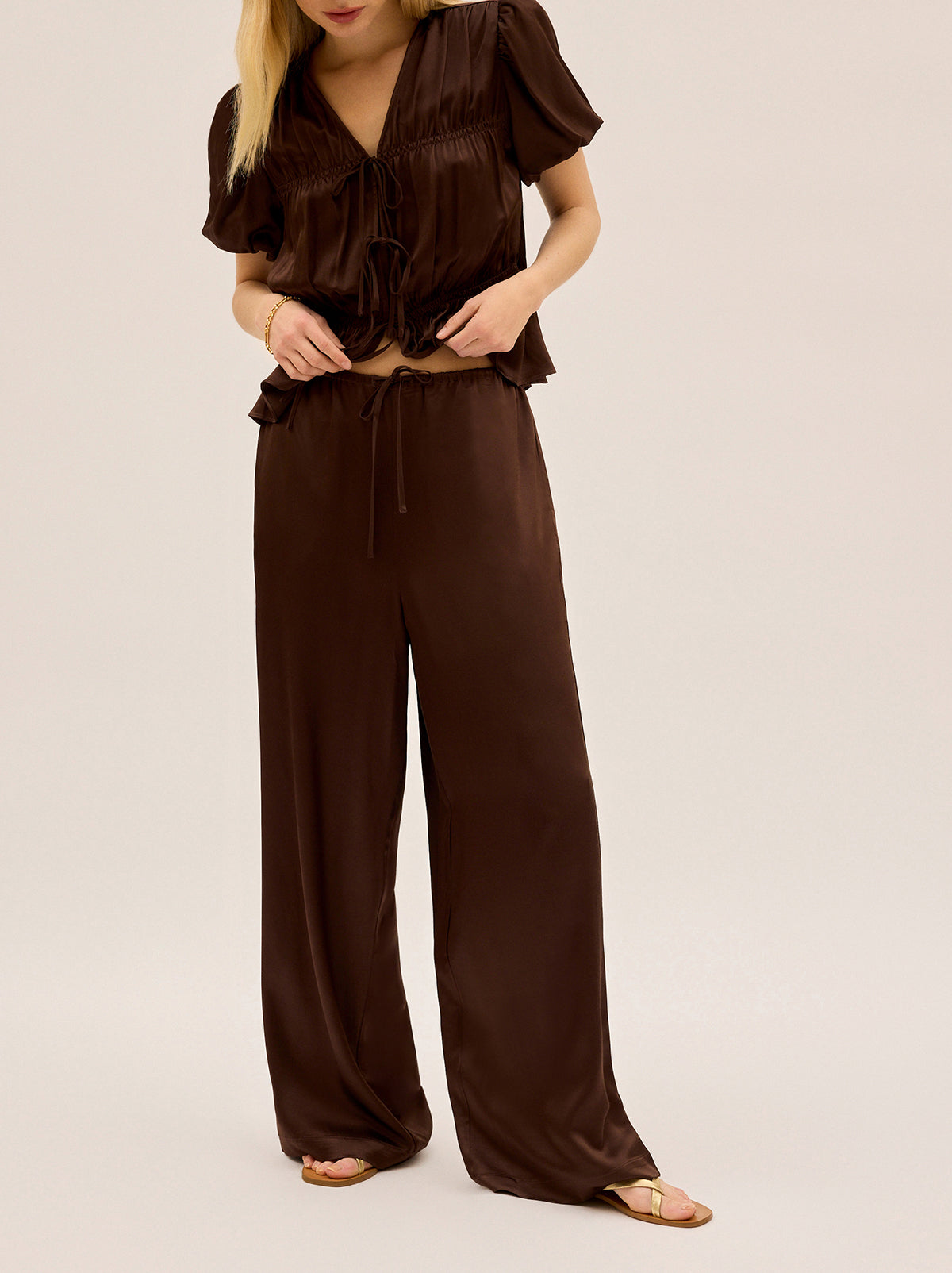 Margaret Chocolate Satin Trousers By KITRI Studio