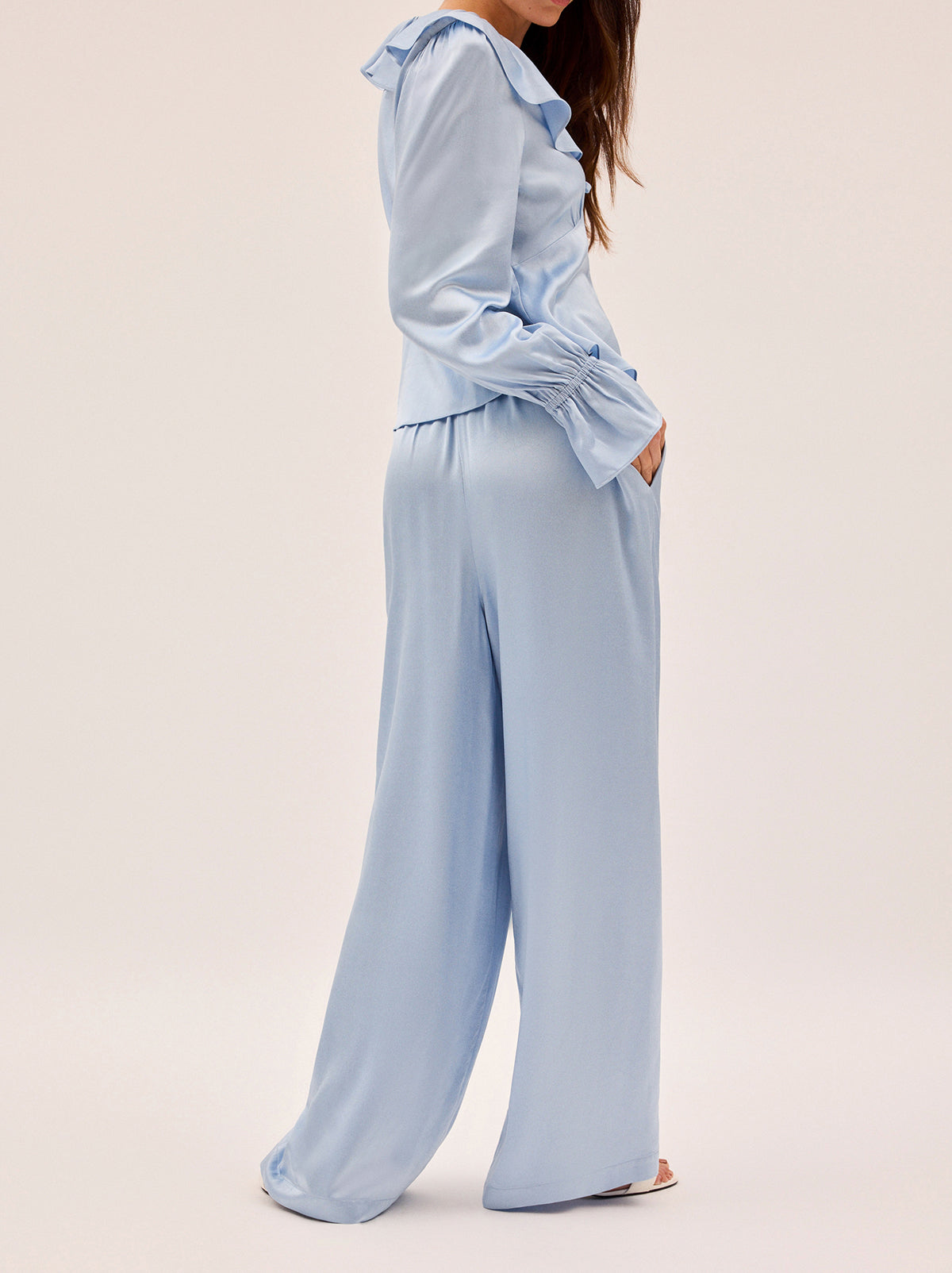 Margaret Powder Blue Satin Trousers By KITRI Studio