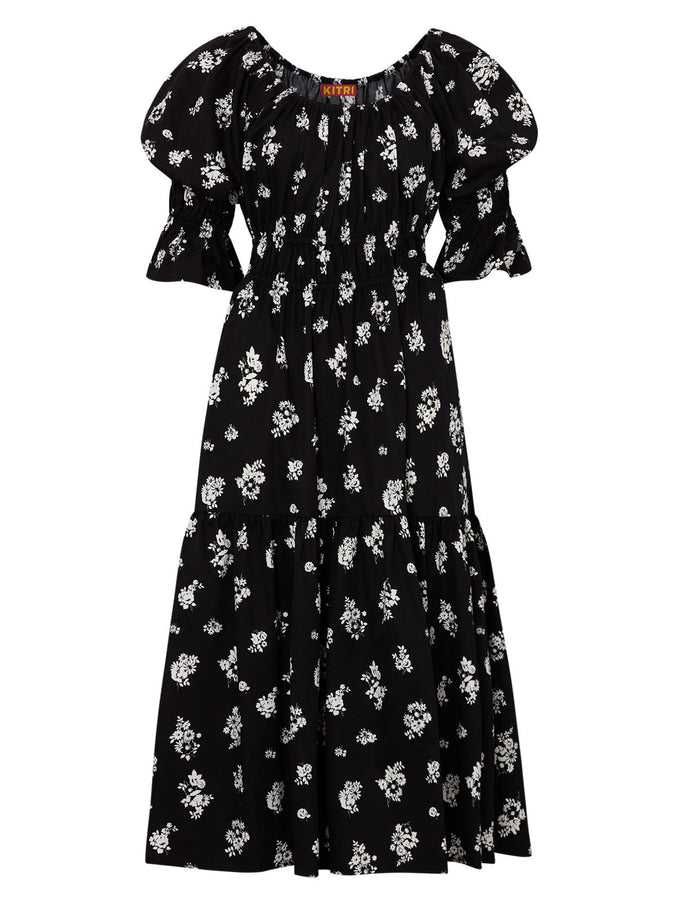 Margot Black Mono Floral Midi Dress | KITRI Studio