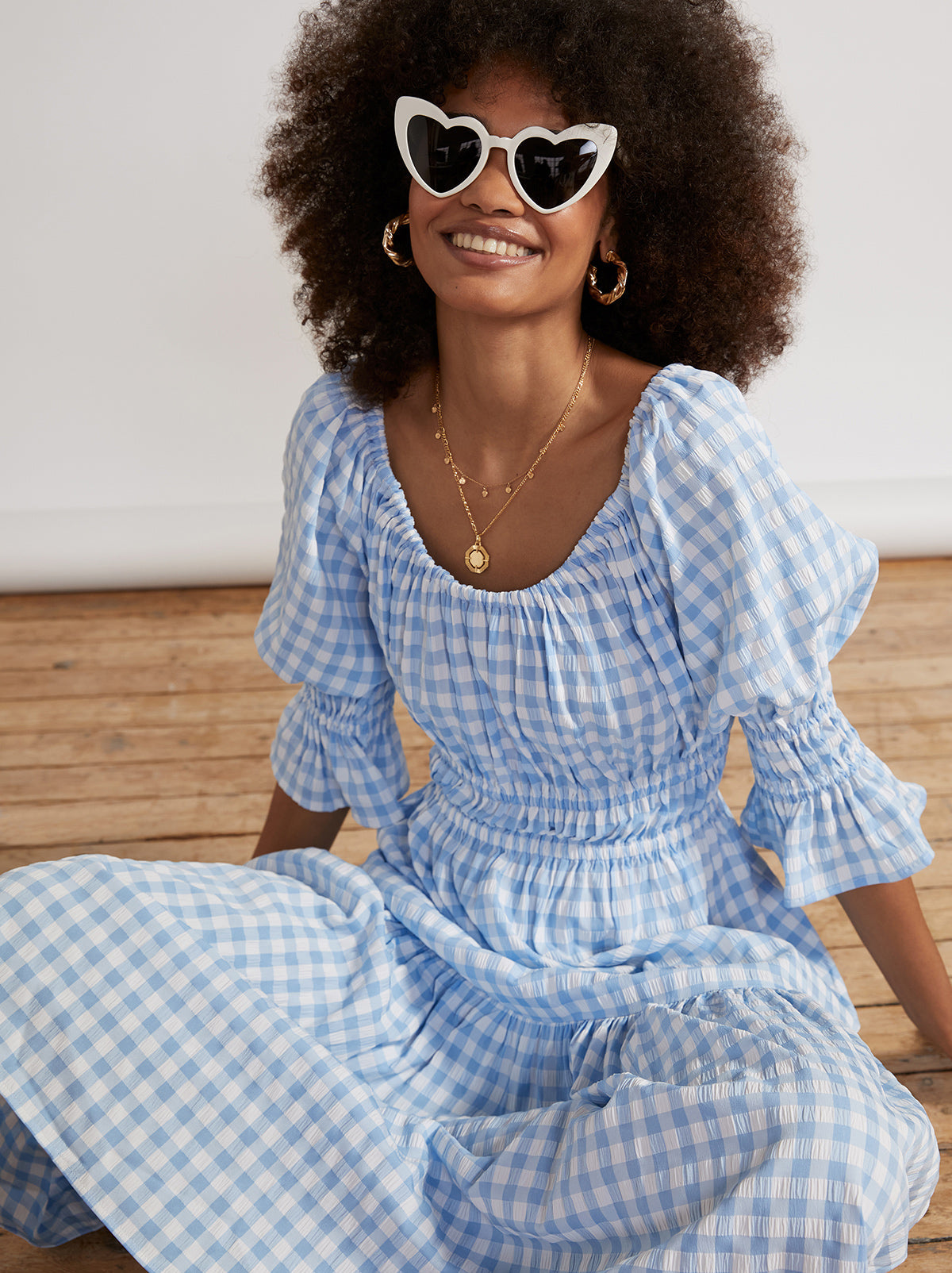 Margot Blue Gingham Midi Dress By KITRI Studio