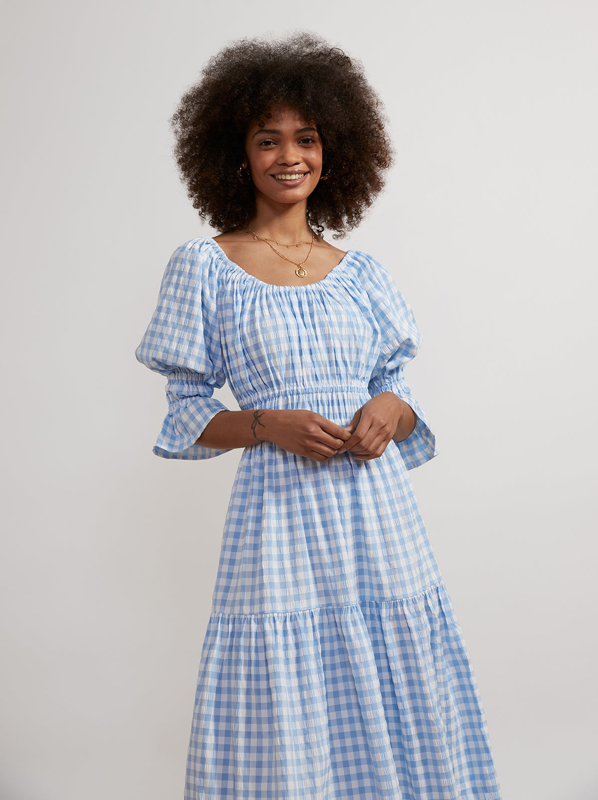 Margot Blue Gingham Midi Dress KITRI Studio