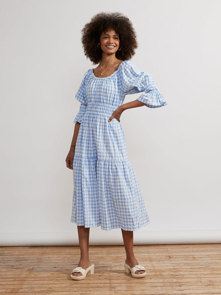 Margot Blue Gingham Midi Dress By KITRI Studio