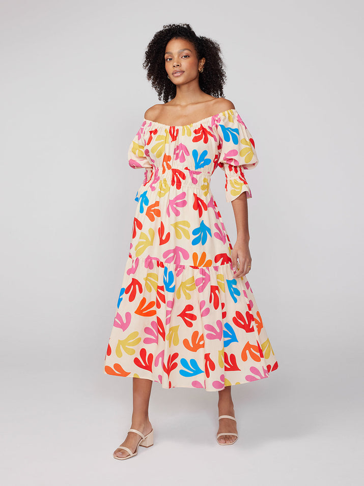 Margot Multi Leaf Print Midi Dress