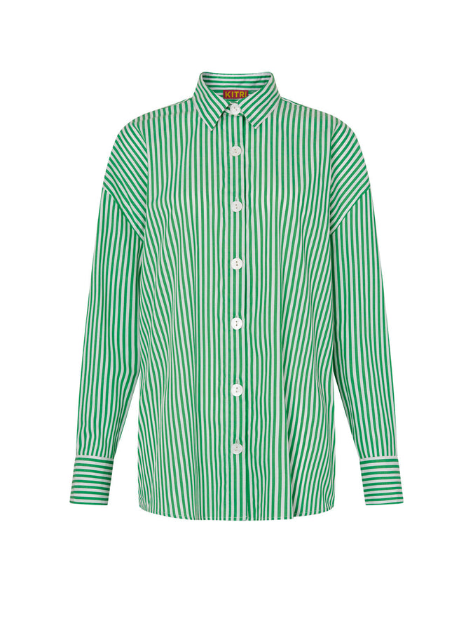 Mariana Green Stripe Boyfriend Shirt | KITRI Studio