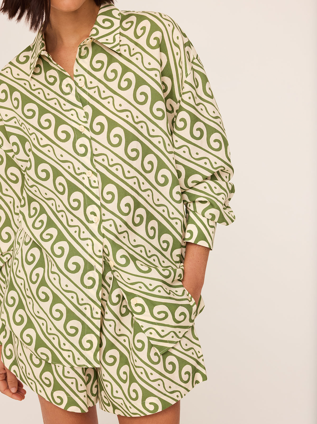 Mariana Green Wave Print Boyfriend Shirt By KITRI Studio