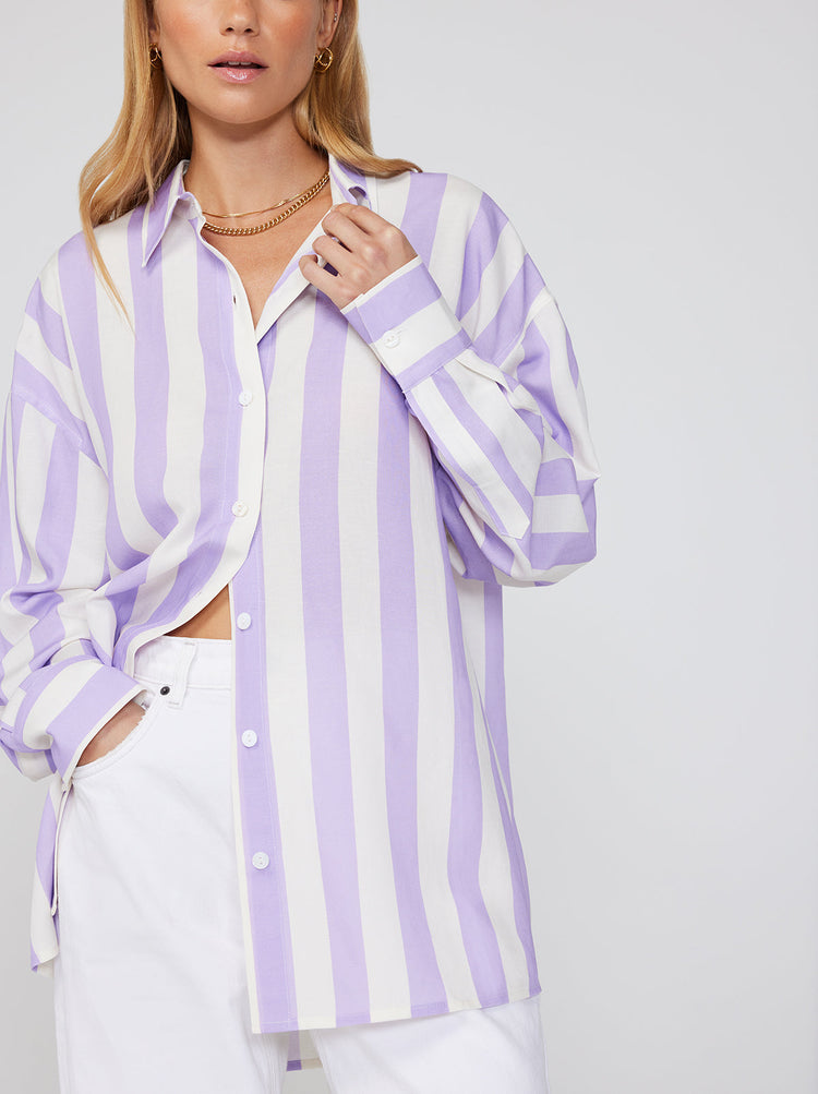 Mariana Lilac Stripe Boyfriend Shirt By KITRI Studio