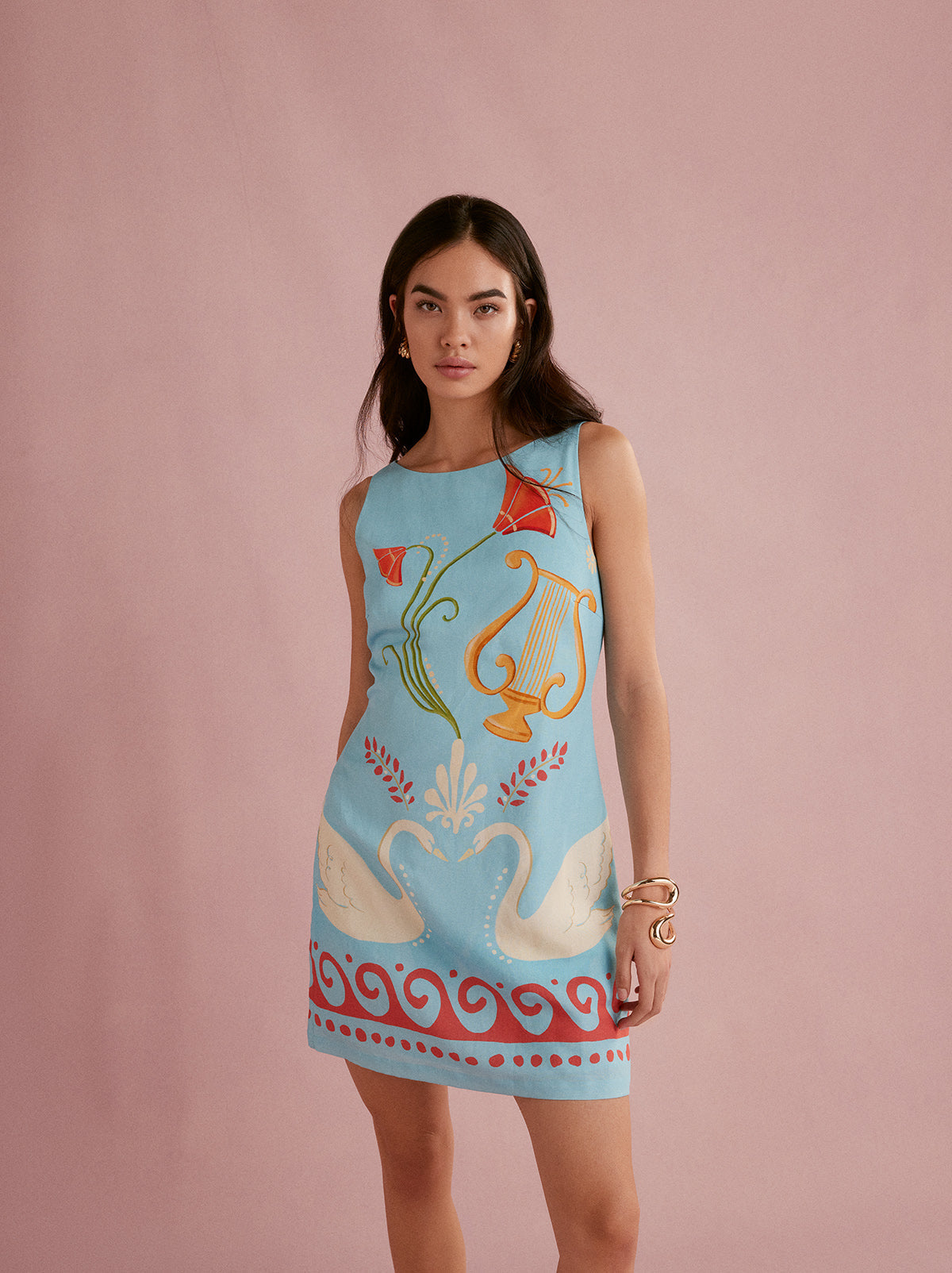 Marina Blue Cygnus and Lyra Print Mini Dress By KITRI Studio