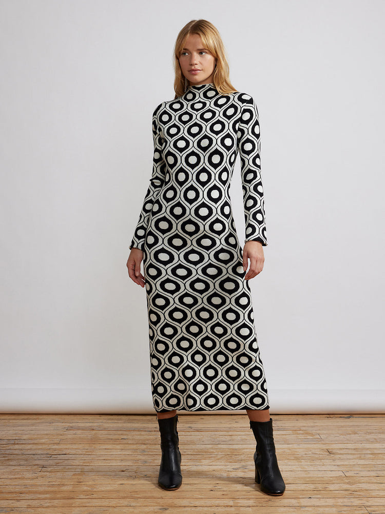 Marlowe Black Wallpaper Print Knit Dress By KITRI Studio