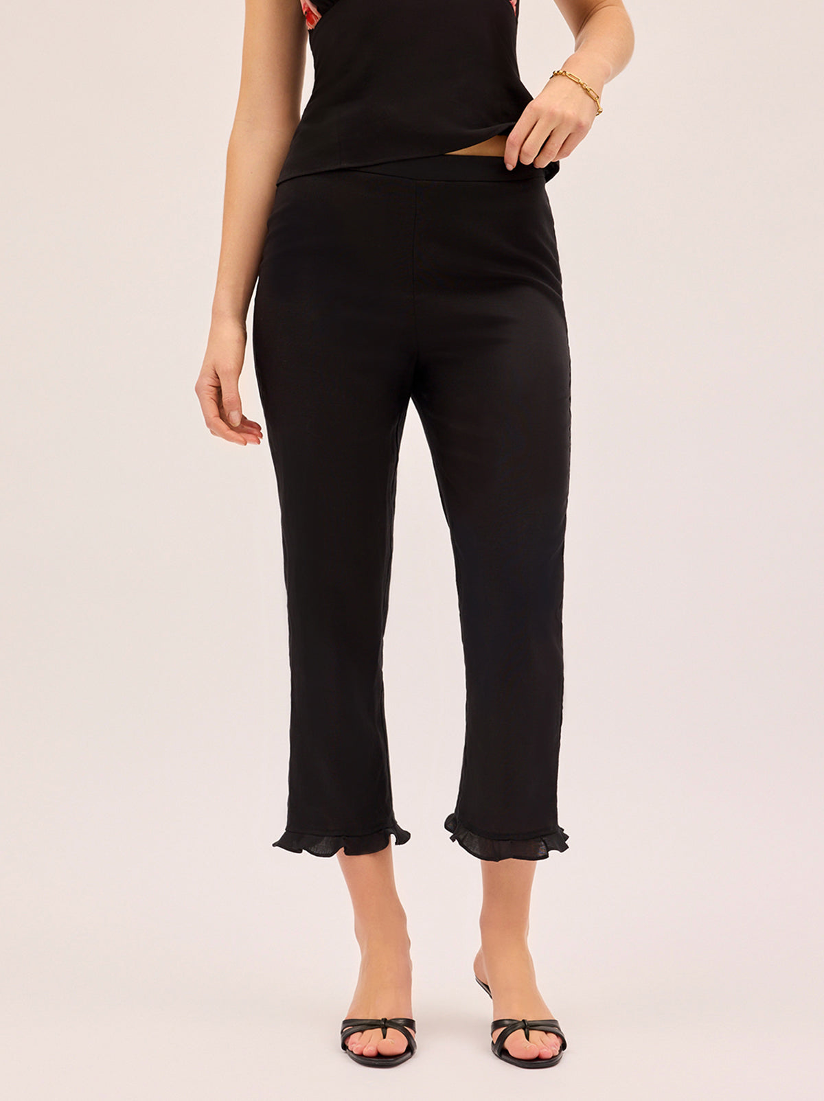 Martha Black Linen Blend Capri Trousers By KITRI Studio