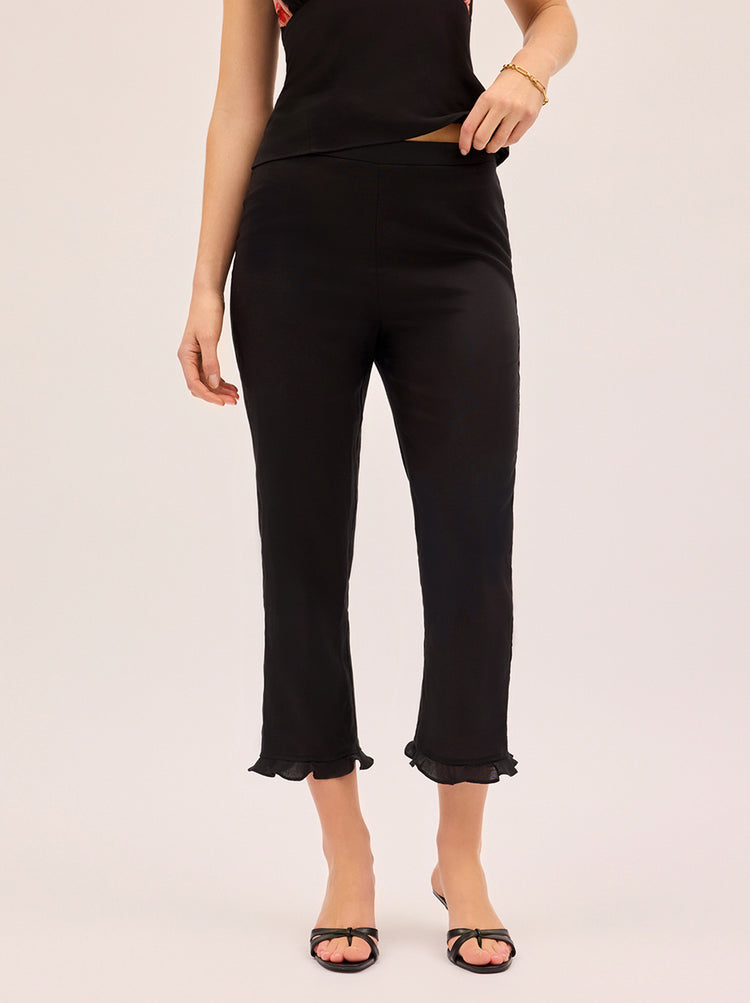 Martha Black Linen Blend Capri Trousers By KITRI Studio