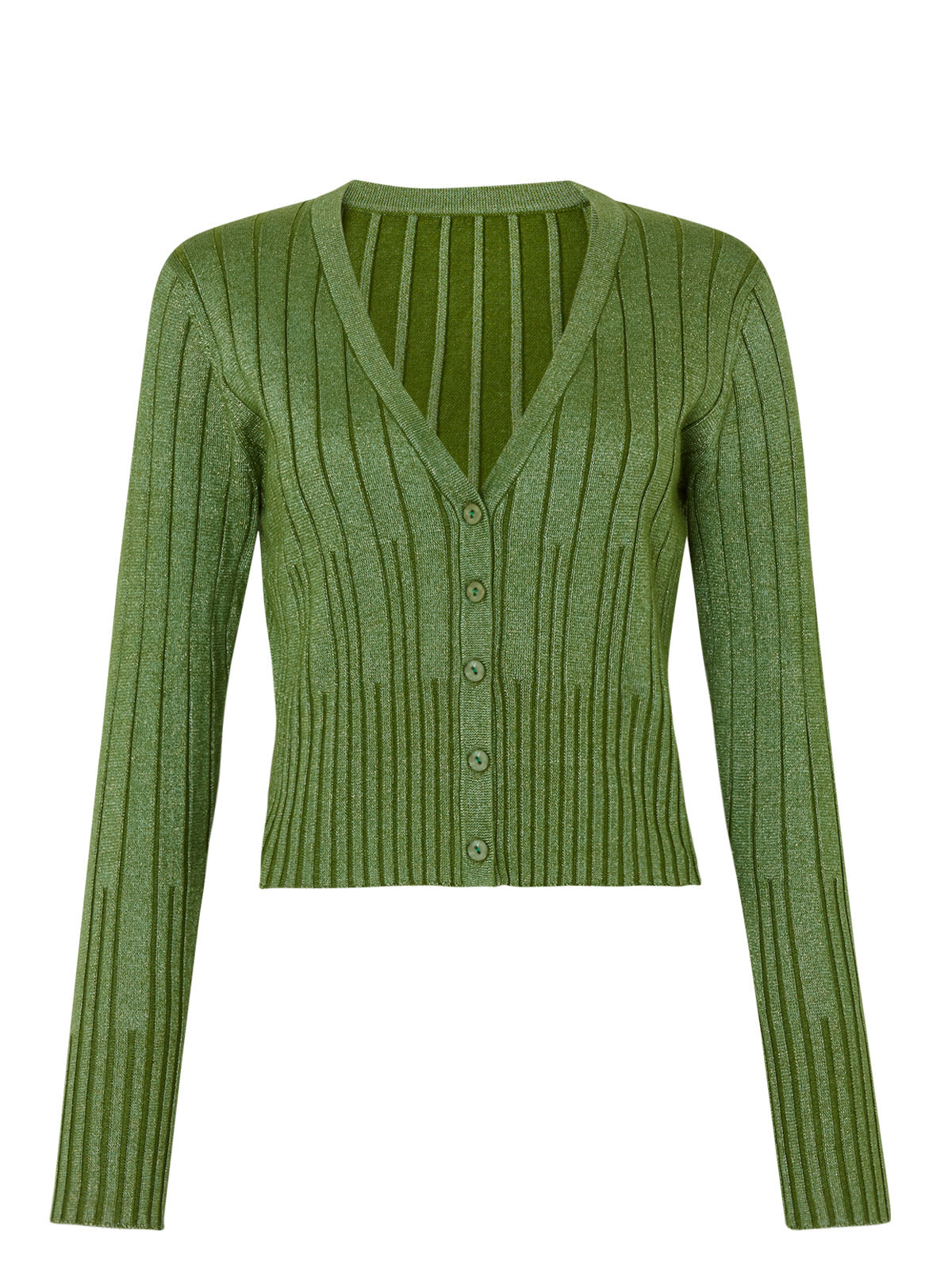 Maryam Green Lurex V-Neck Knit Cardigan By KITRI Studio