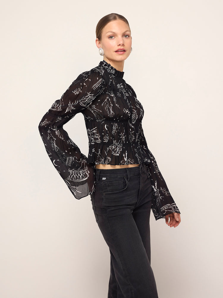 Maxime Black Opera Print Shirred Top By KITRI Studio