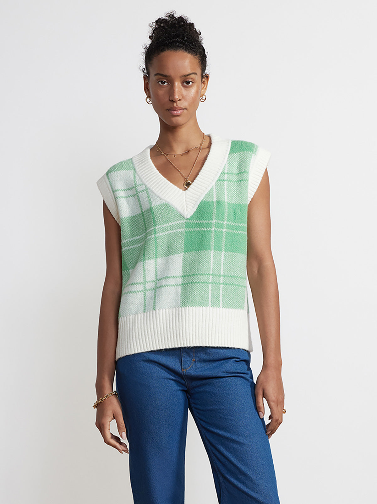 Meadow Green Check Knit Vest KITRI Studio