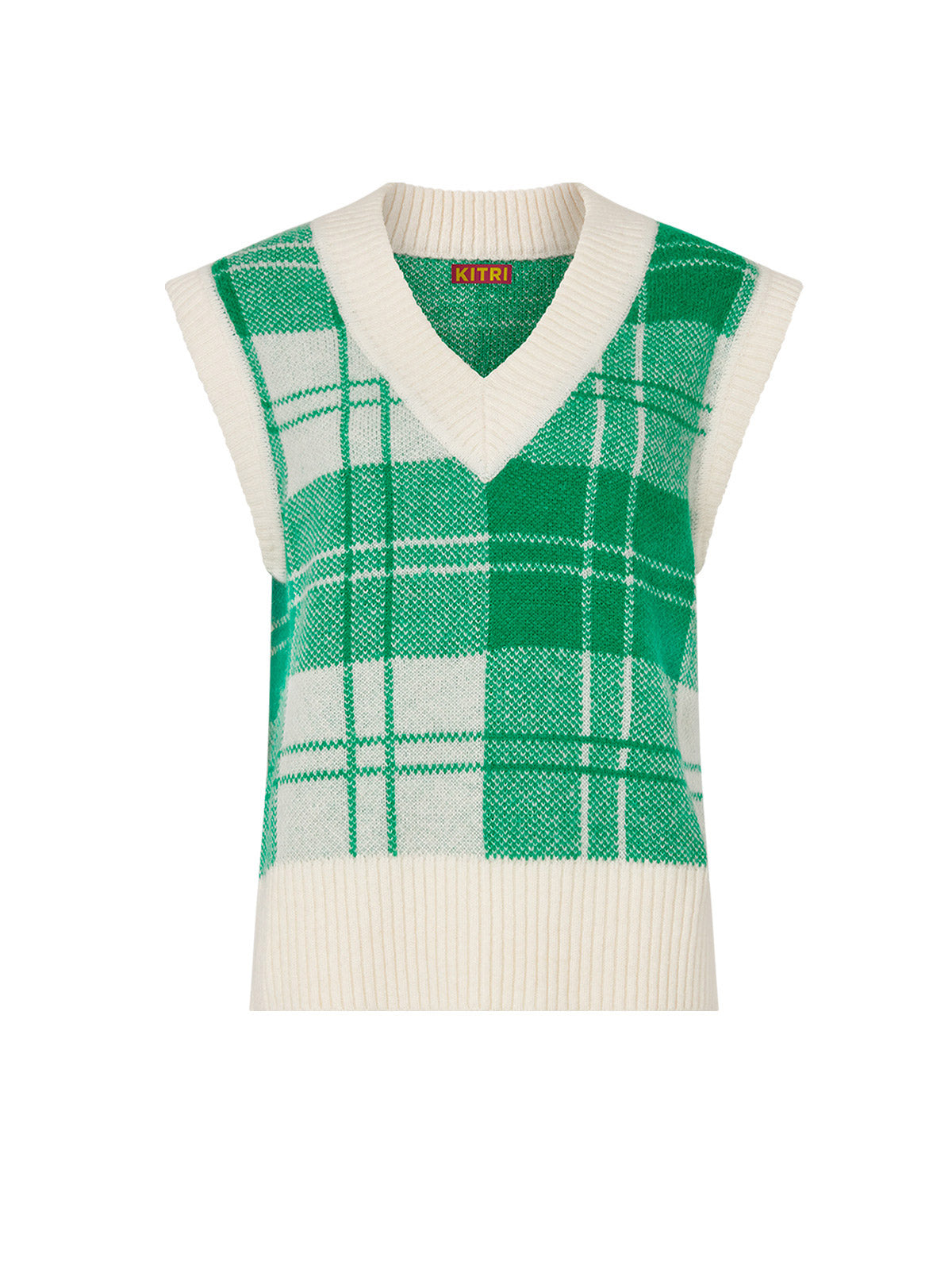 Meadow Green Check Knit Vest by KITRI Studio