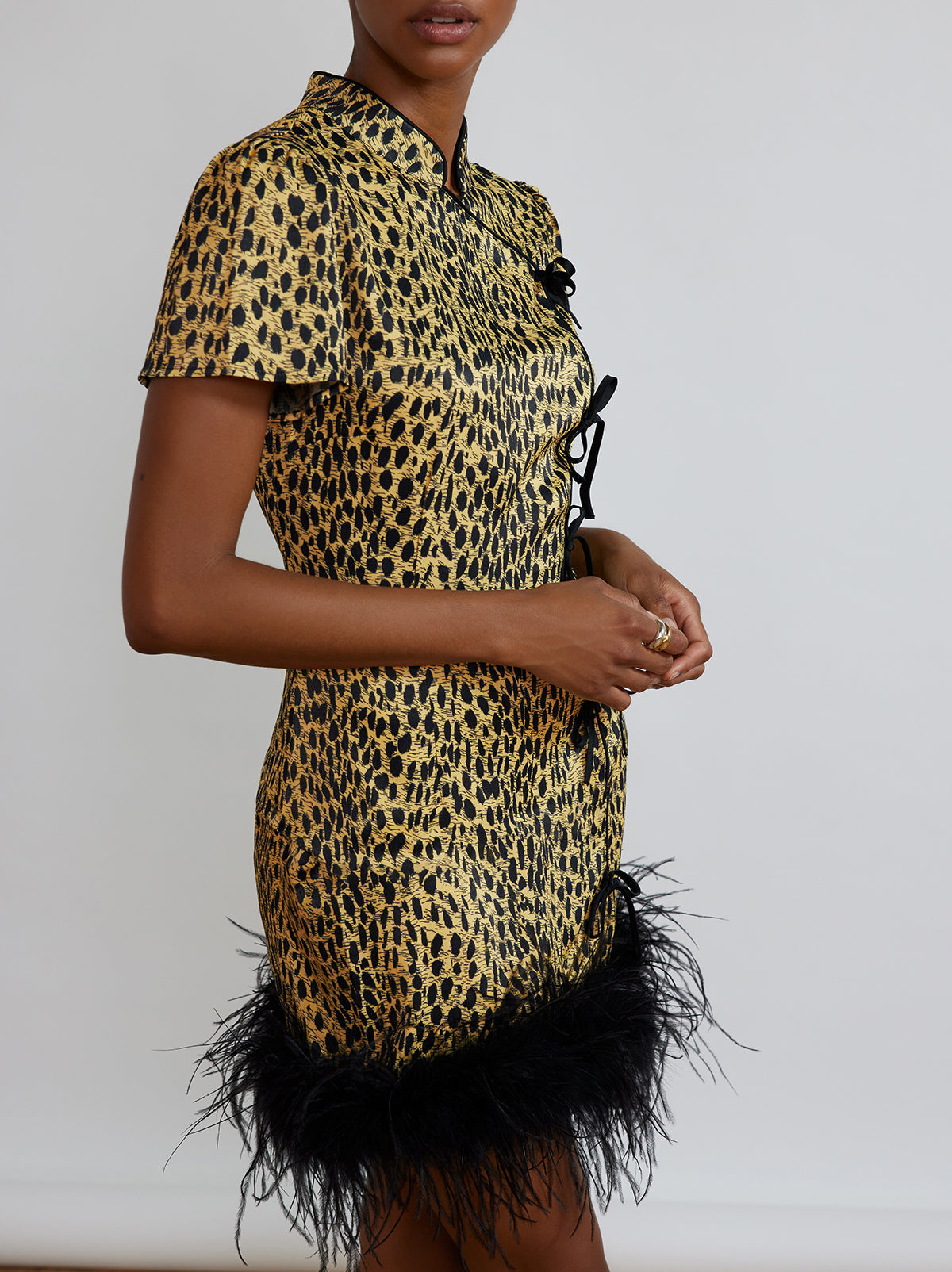 Mimi Cheetah Print Feather Mini Dress By KITRI Studio