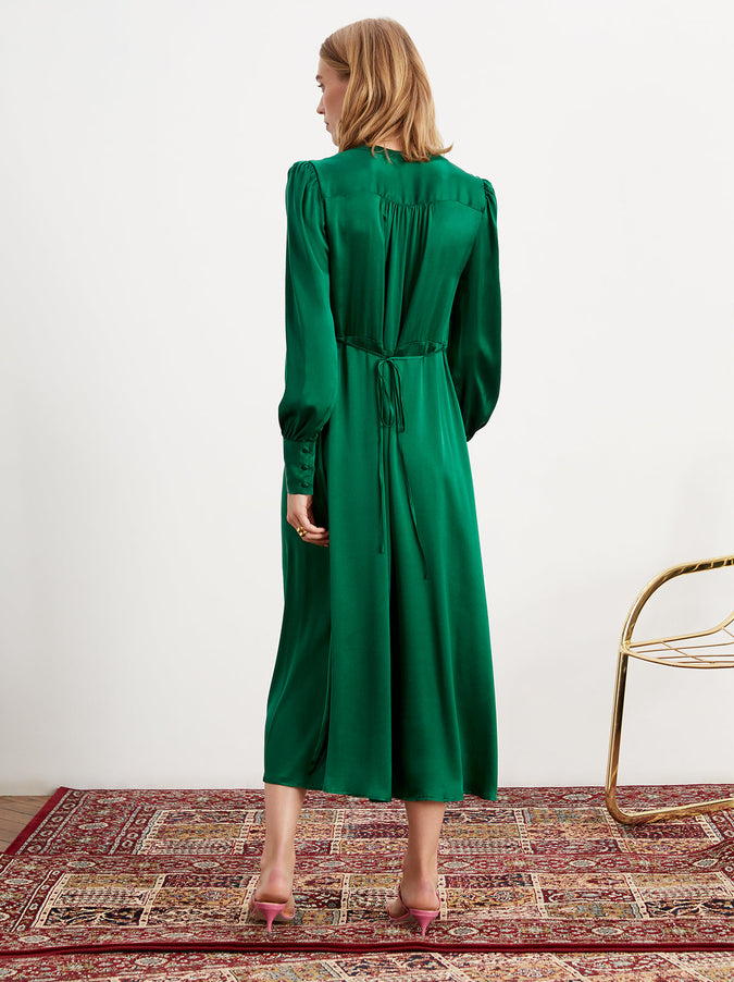 Mindy Green Silk Midi Dress | Women's Silk Midi Dresses | KITRI