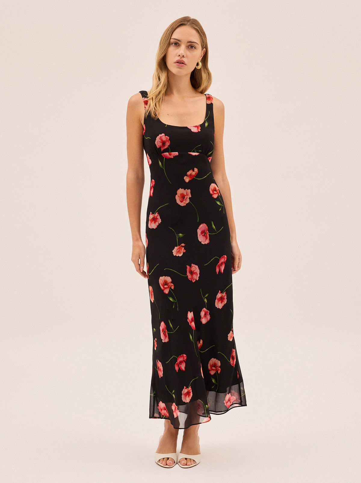 bed&amp;breakfast☆今期poppy print ノースリーブ Kaia Black Poppy Print Dress | KITRI Studio