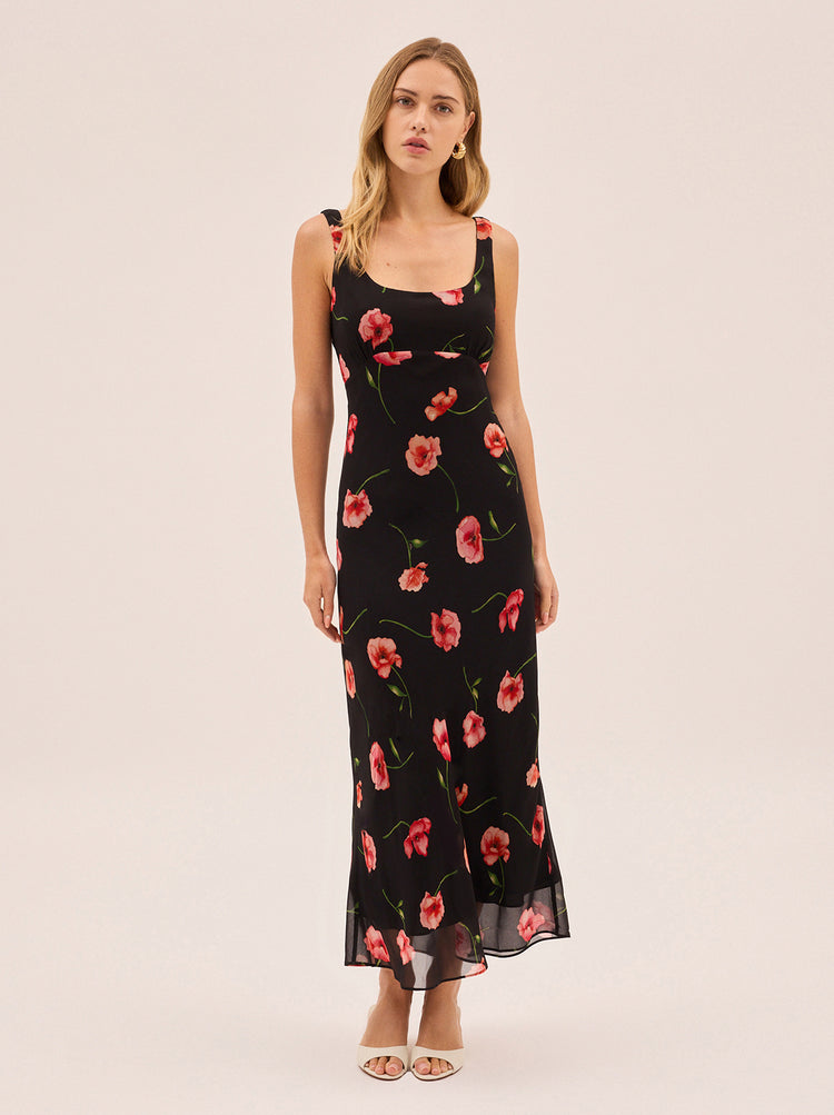 Miranda Black Poppy Print Dress By KITRI Studio