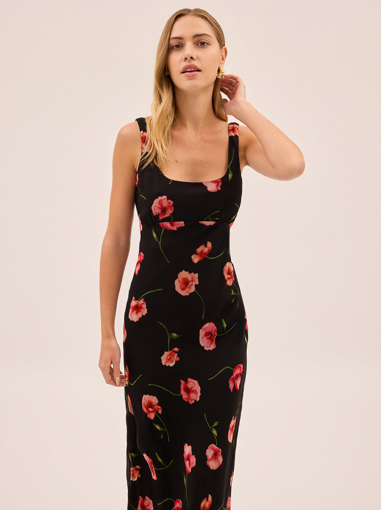 Miranda Black Poppy Print Dress By KITRI Studio