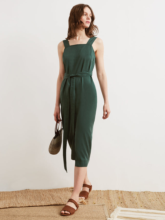 Morgan Green Belted Column Dress | Women's Dresses | KITRI
