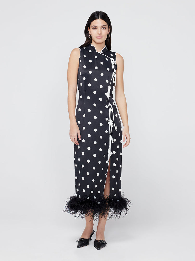 Myla Black Polka Dot Feather Dress By KITRI Studio