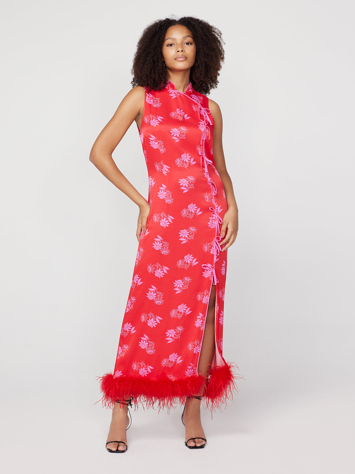 Red floral cocktail store dress