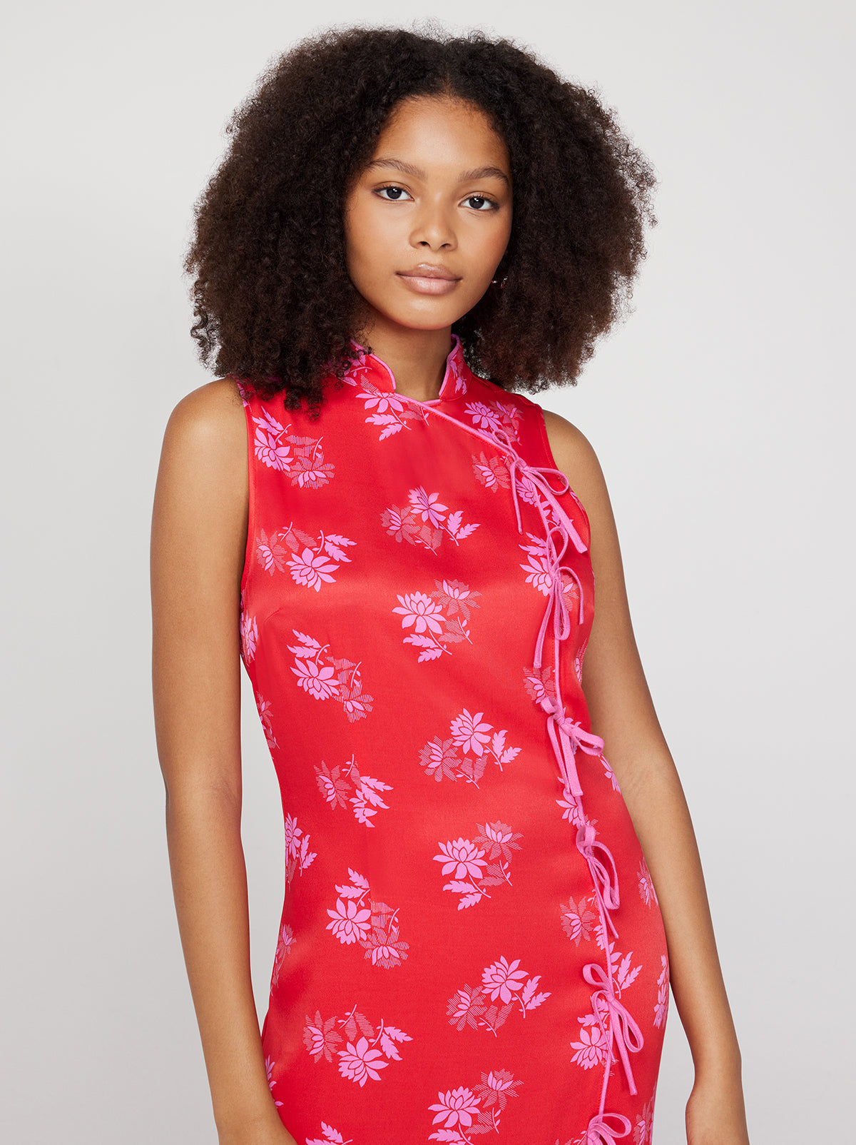 Myla Red Floral Feather Midi Dress