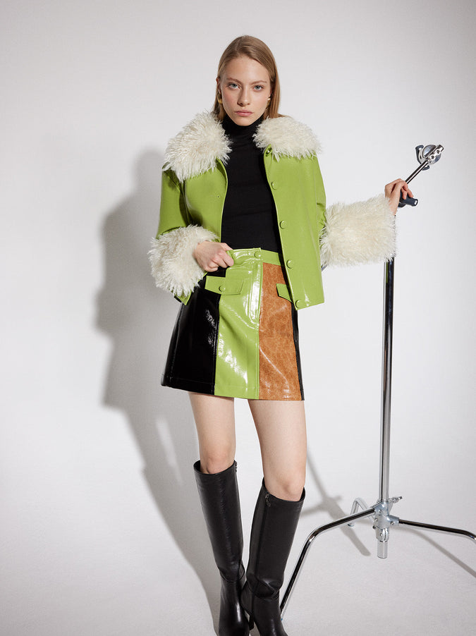 Nancy Multicolour Faux Leather Mini Skirt By KITRI Studio