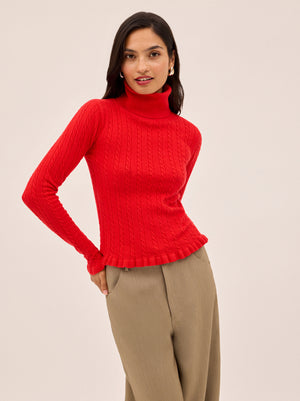 Nella Red Wool-Blend Roll Neck Jumper By KITRI Studio