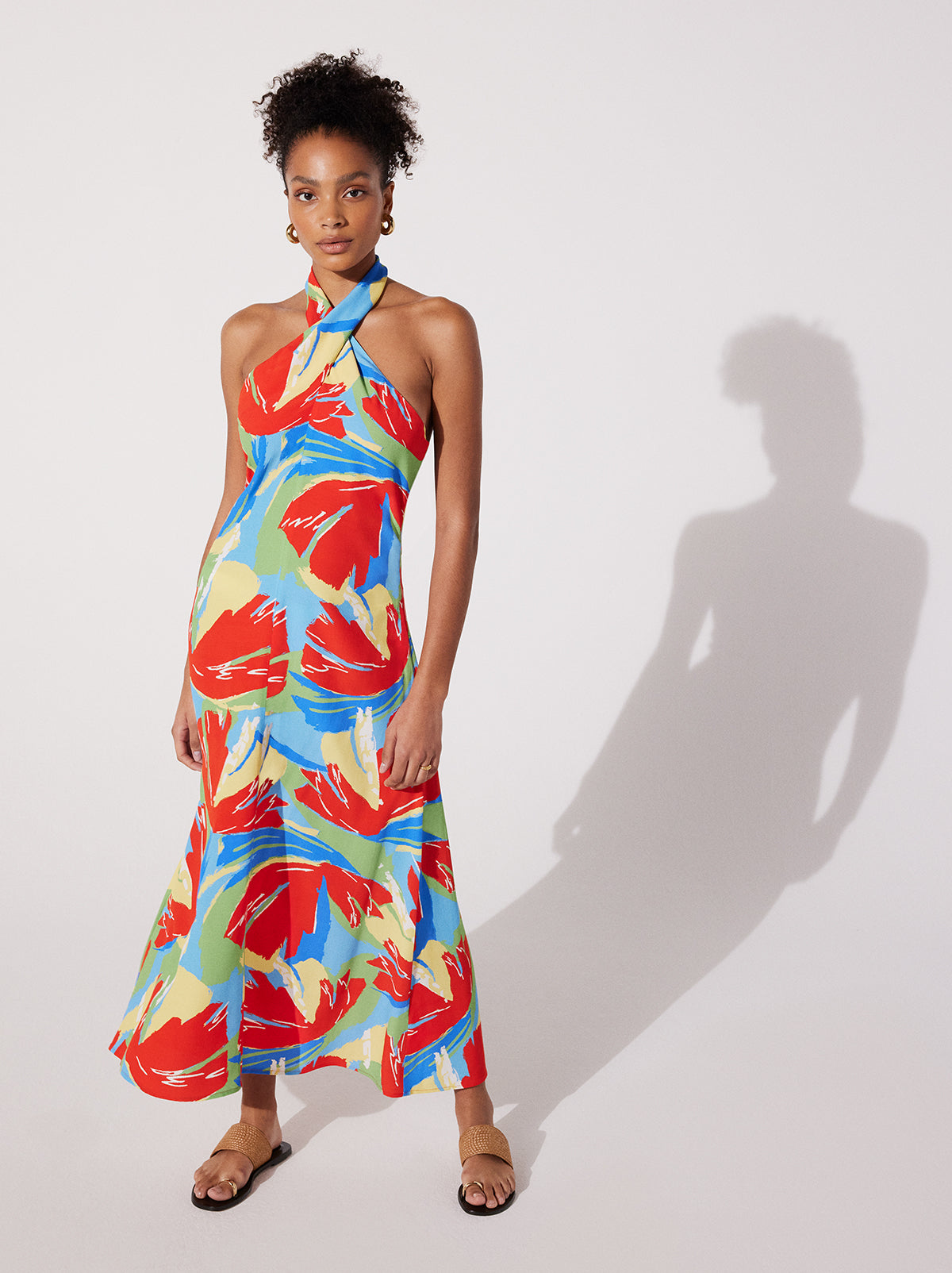 Neve Abstract Print Cross Front Halter Dress KITRI Studio