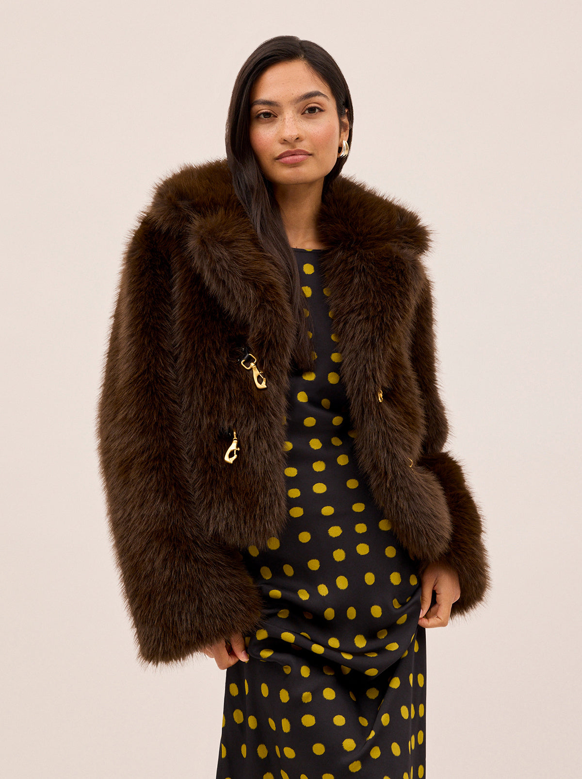 Noor Dark Chocolate Faux Fur Jacket | KITRI Studio