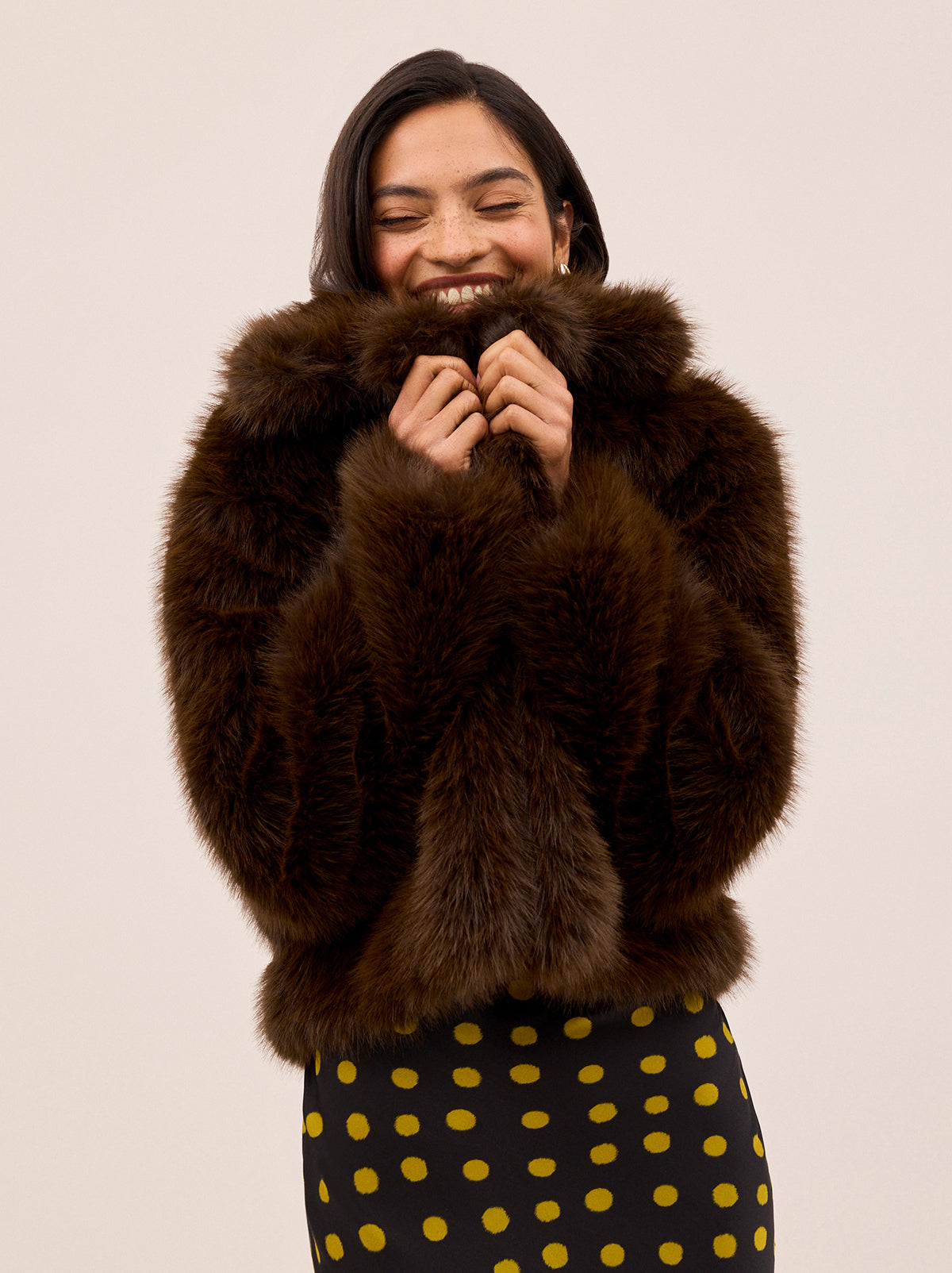 Noor Dark Chocolate Faux Fur Jacket | KITRI Studio