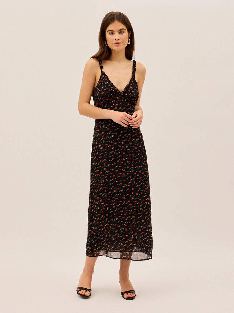 Norah Black Rose Print Dress By KITRI Studio