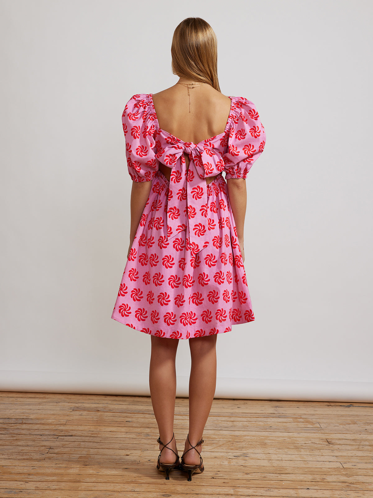 Olga Tie Back Pink Geo Floral Mini Dress by KITRI Studio