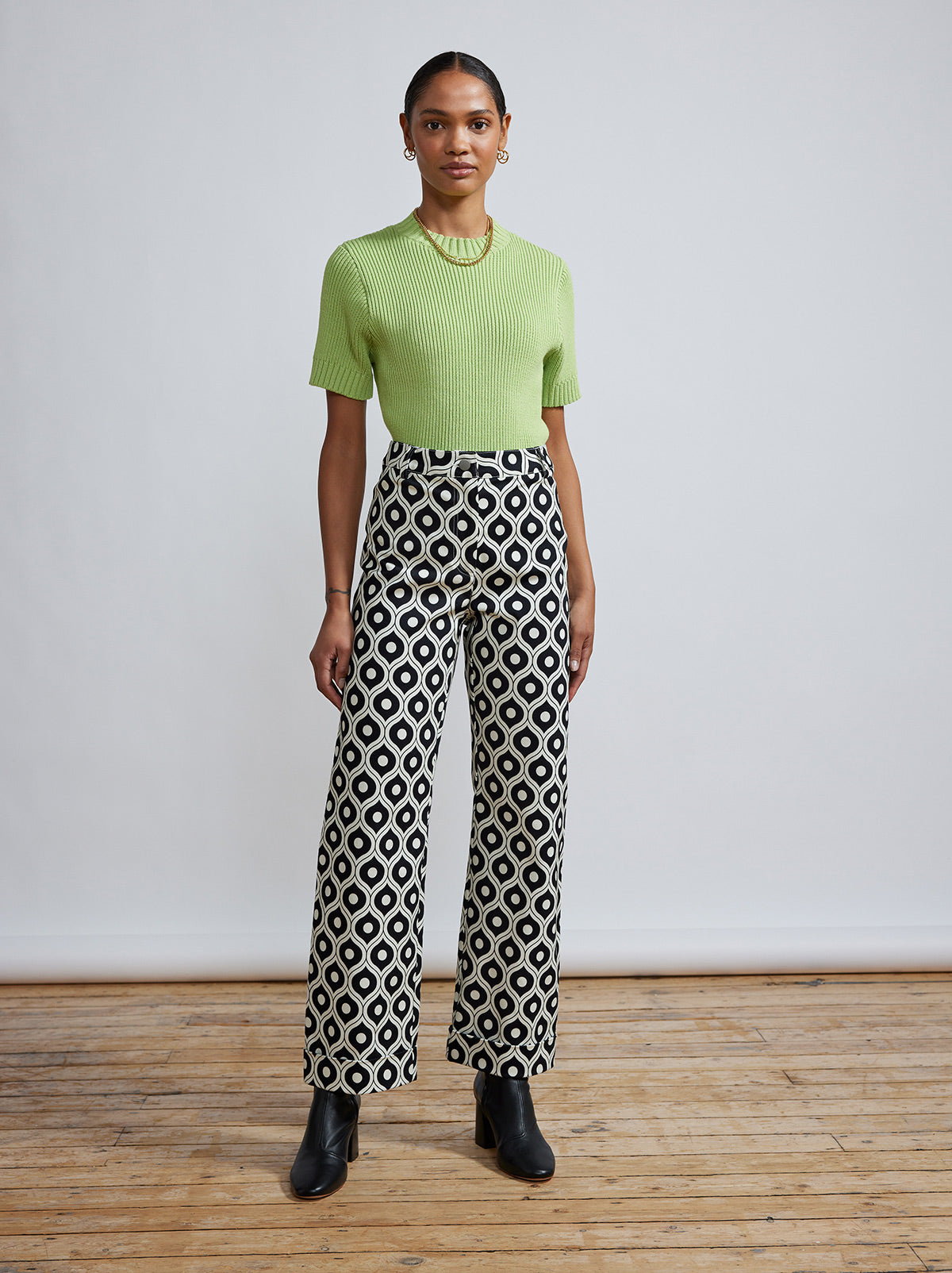 Olive Wallpaper Print Stretch Cotton Twill Trousers by KITRI Studio