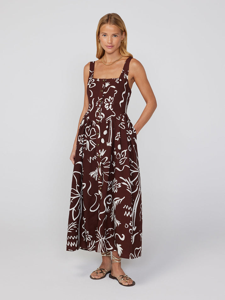 Olympia Coco Palm Print Midi Dress | KITRI Studio