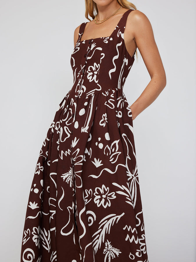 Olympia Coco Palm Print Midi Dress | KITRI Studio