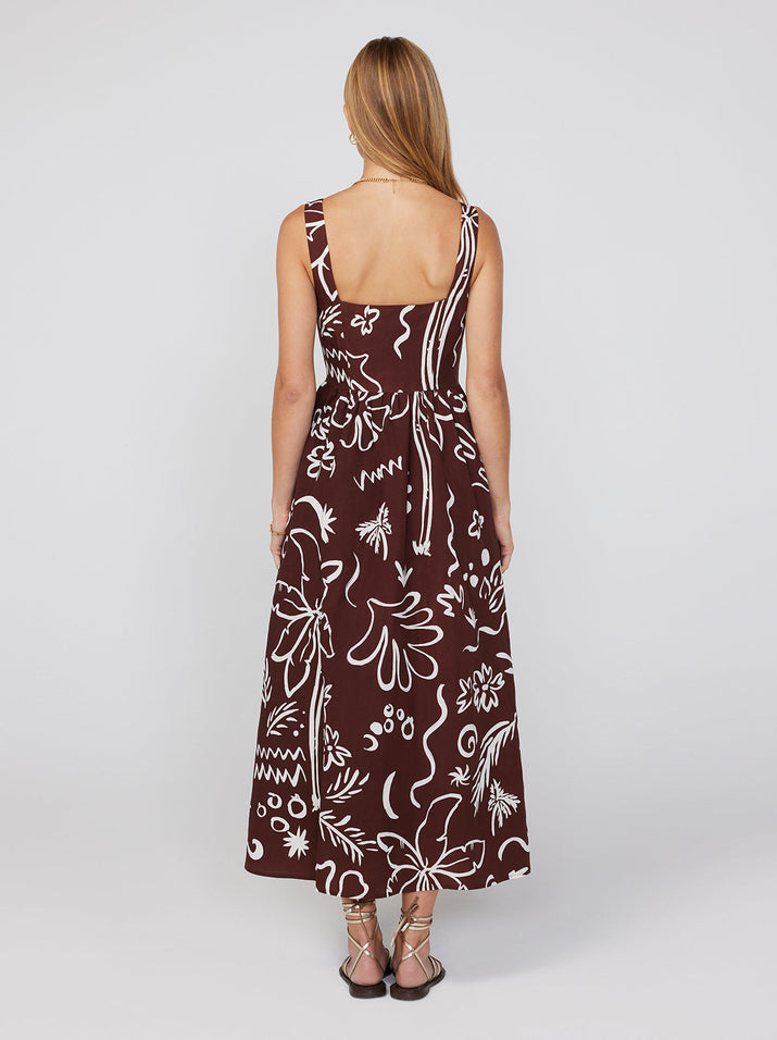 Olympia Coco Palm Print Midi Dress | KITRI Studio