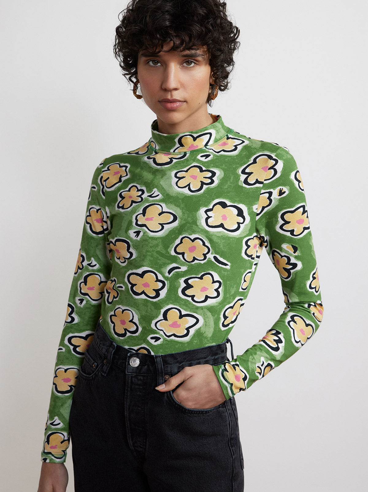 Paige Green Painted Floral Jersey Top By KITRI Studio