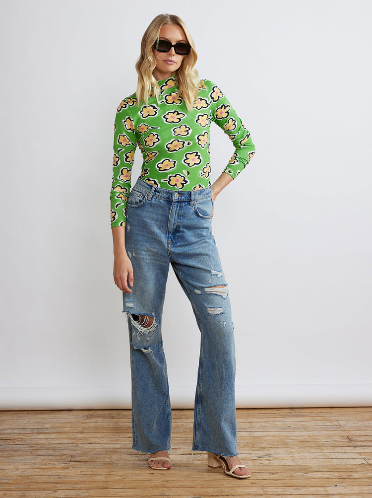 Paige Green Painted Floral Jersey Top By KITRI Studio