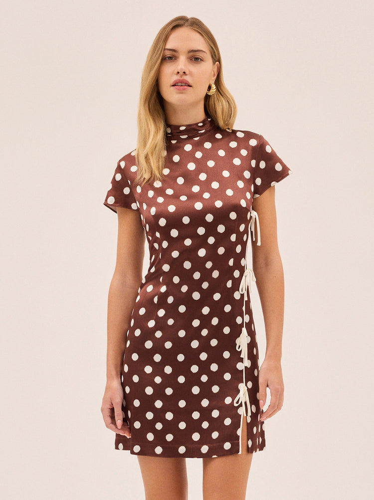 Paloma Chocolate Blurred Polka Dot Print Mini Dress By KITRI Studio
