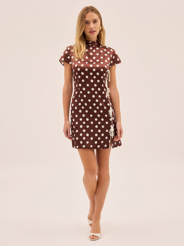 Paloma Chocolate Blurred Polka Dot Print Mini Dress By KITRI Studio